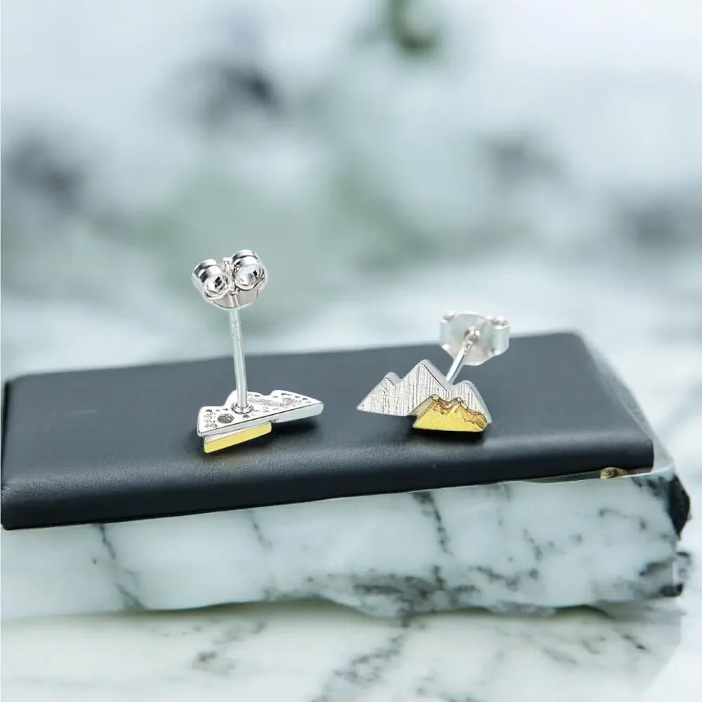 NEW sterling silver and gold plated mountain stud earrings nature jewelry B20B